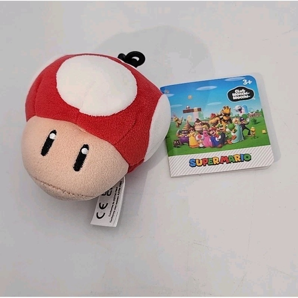 Club Mocchi Mocchi Super‎ Mario Mushroom Plush Clip-On NWT